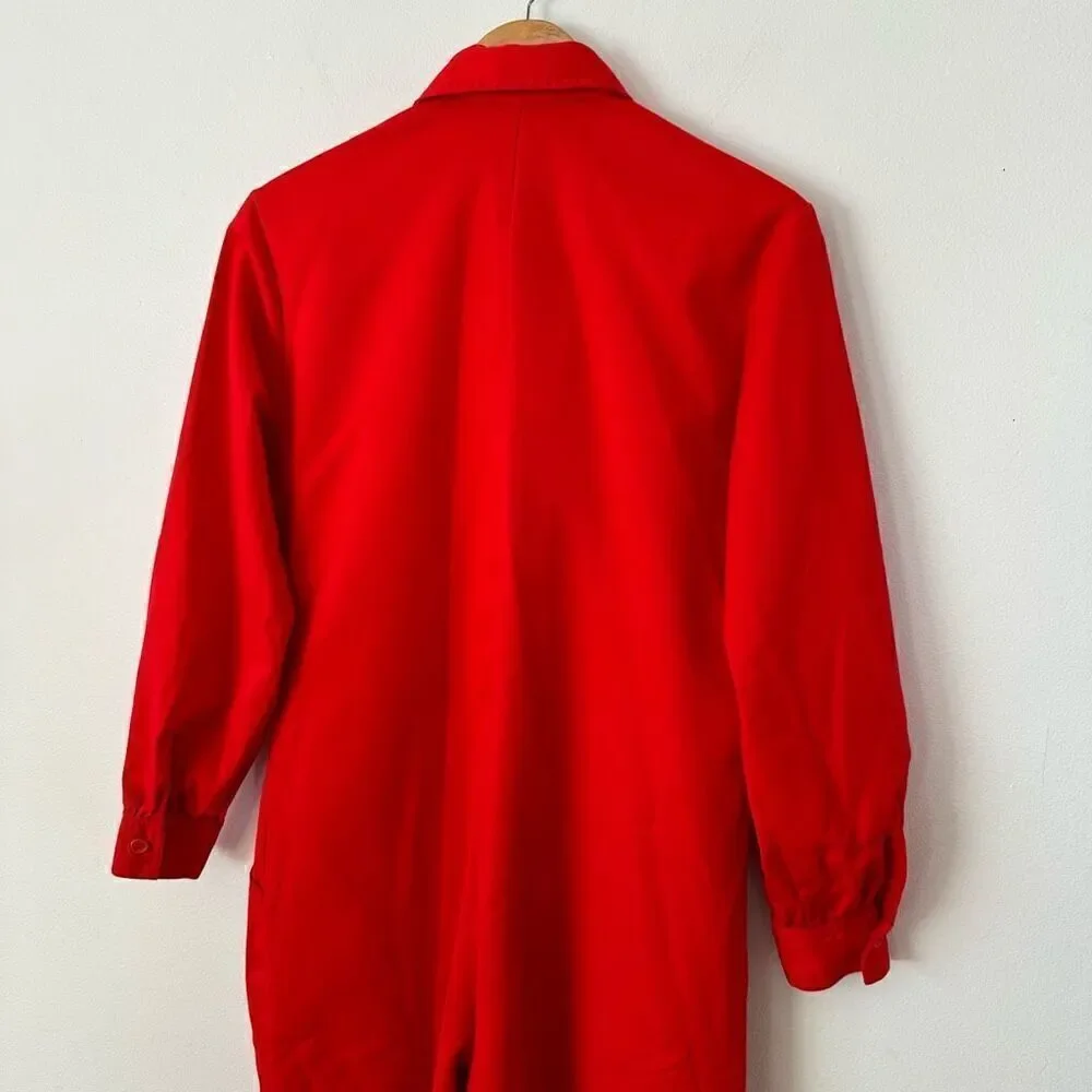 Vintage 1900s Lerner Red Twill Long Sleeve Button Front Tapered Leg Red Boiler J